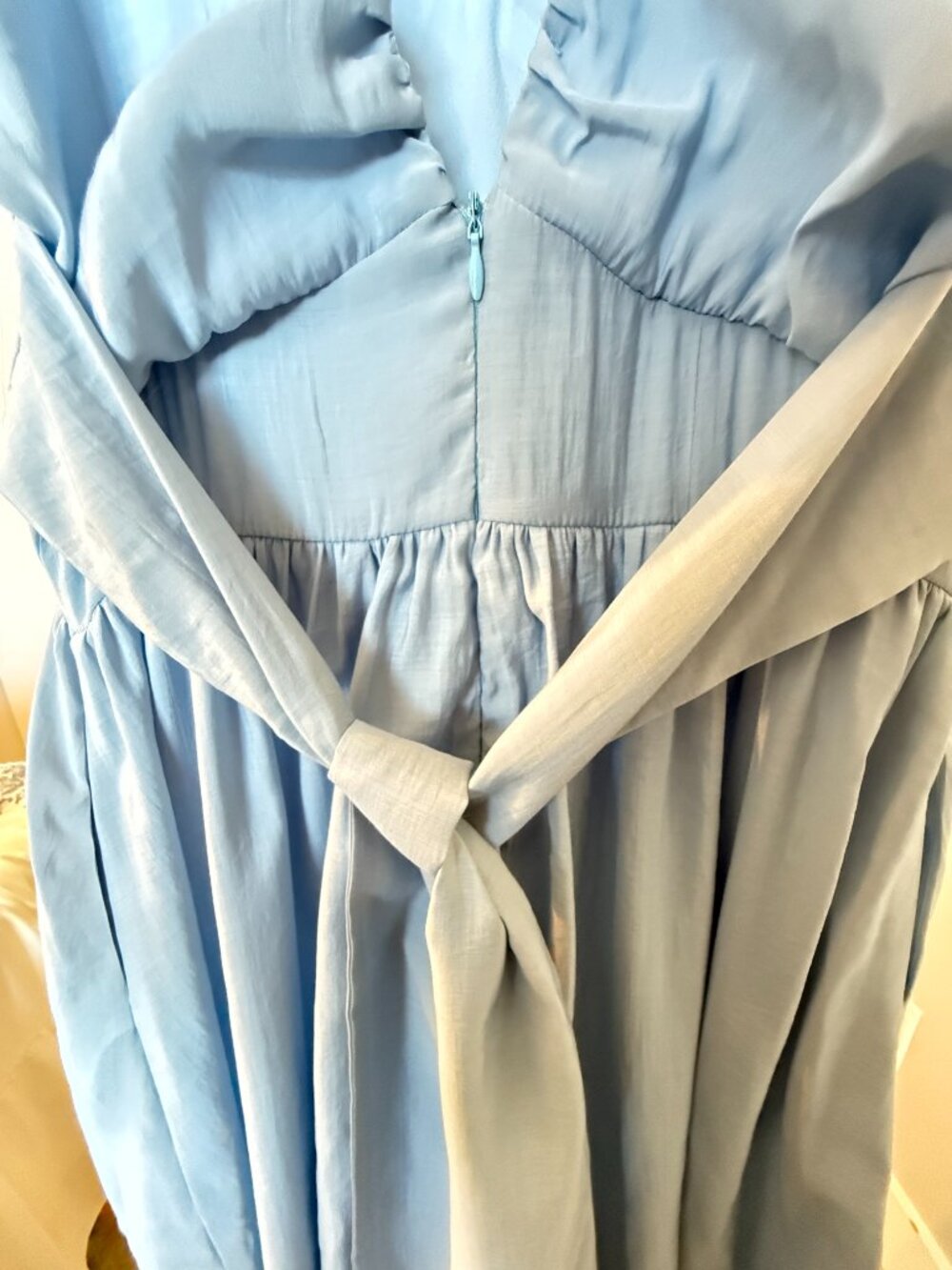 Endless Rose Powder Blue Ruffle Sleeve Maxi Dress Size S NWOT Tie Waist Pockets - Picture 11 of 12